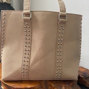 Tan faux leather studded satchel